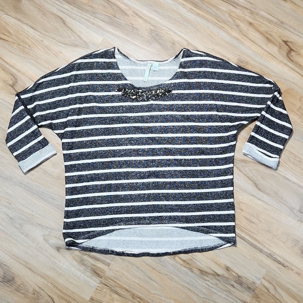🔹️Rebel Sky Gray Striped Hi-low Sweater Large